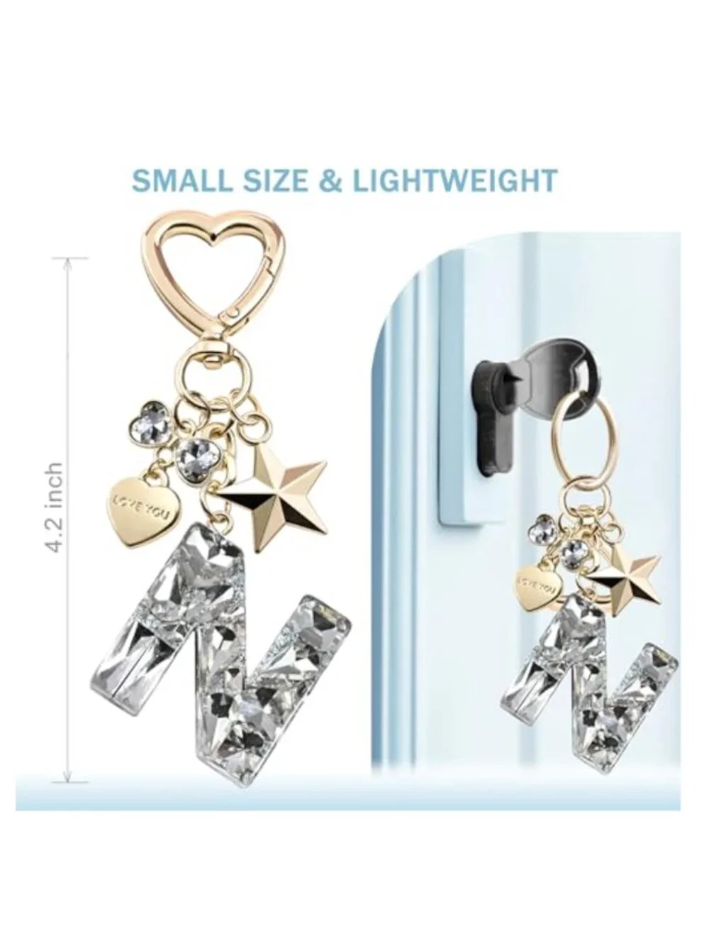 Sparkling Rhinestone Butterfly Initial Letter Keychain for Women, Purse Charm,